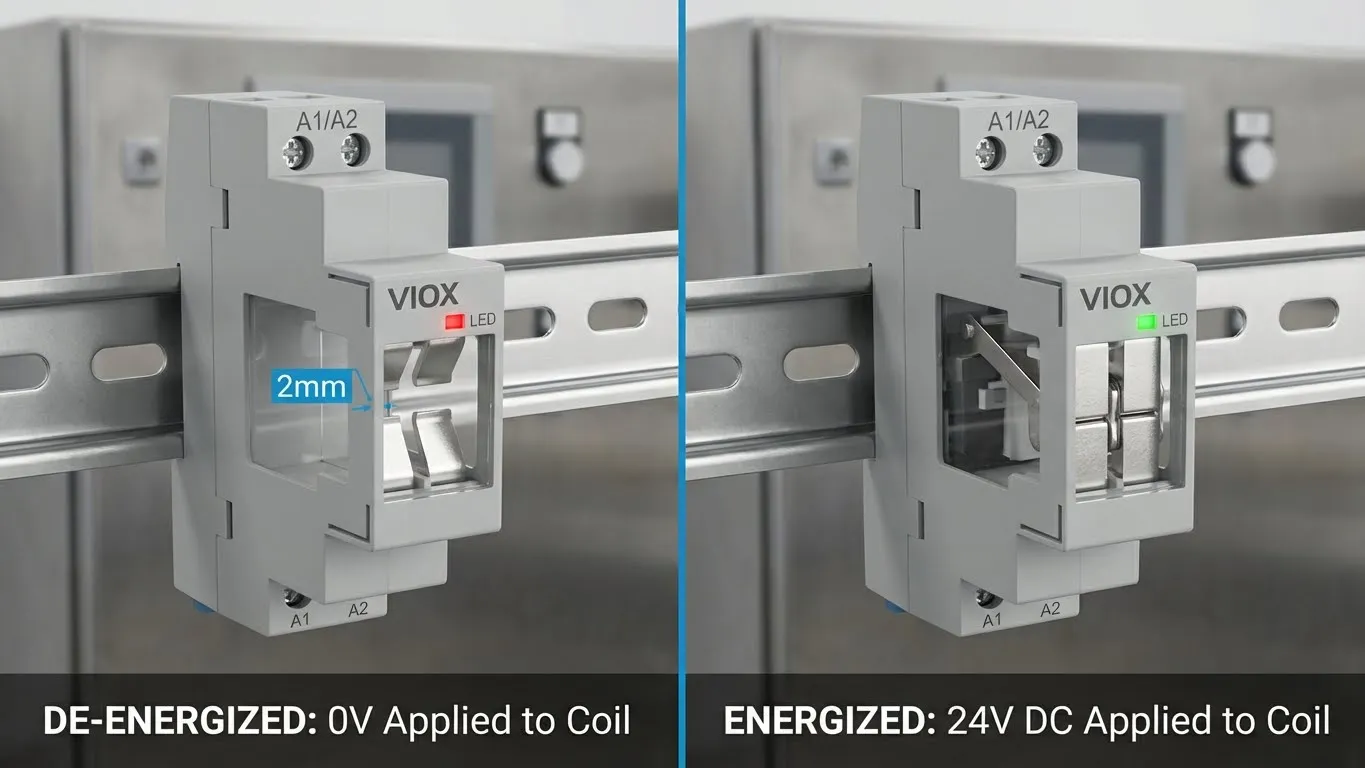 VIOX modular contactor comparison de-energized state vs energized state