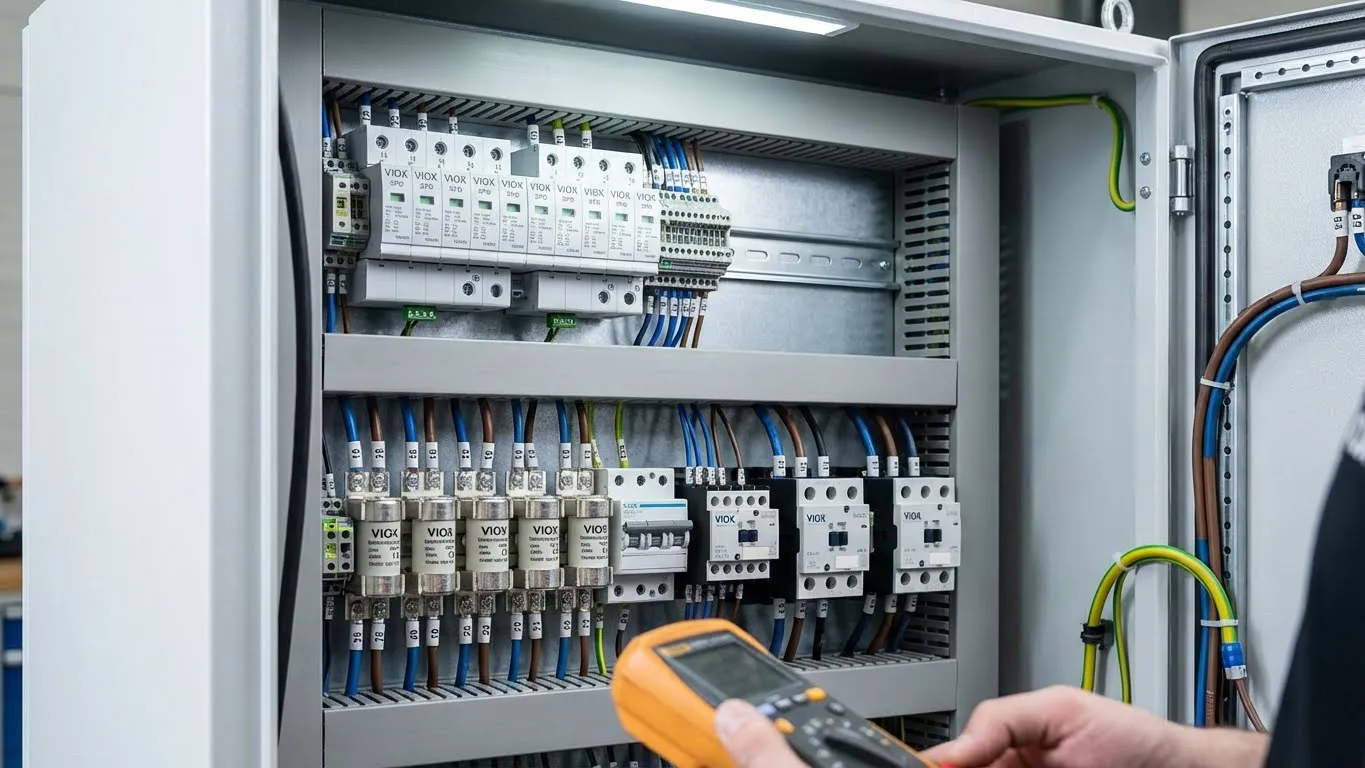 Συσκευές προστασίας από υπερτάσεις VIOX και ασφάλειες ημιαγωγών εγκατεστημένες στον ηλεκτρικό πίνακα ταχυφορτιστή DC