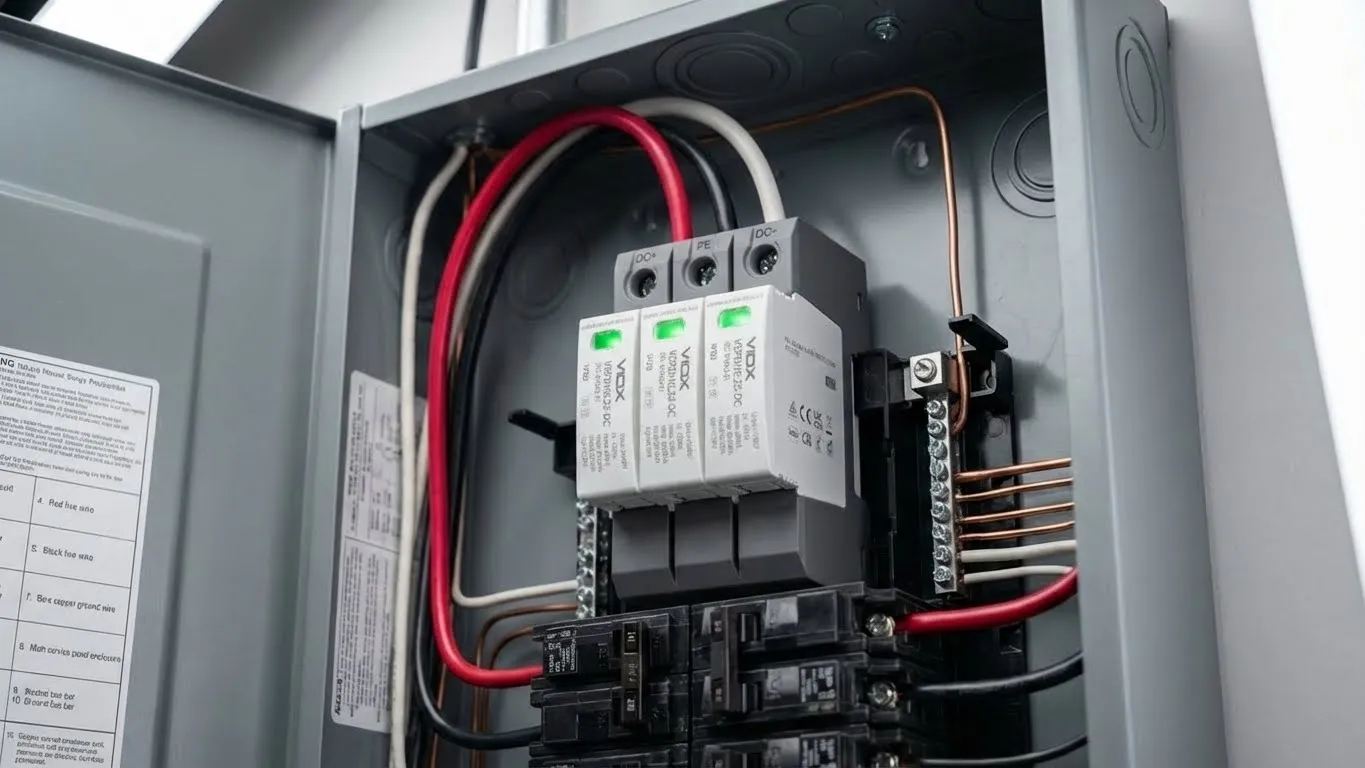 VIOX egész házas túlfeszültségvédő az elektromos panelbe szerelve