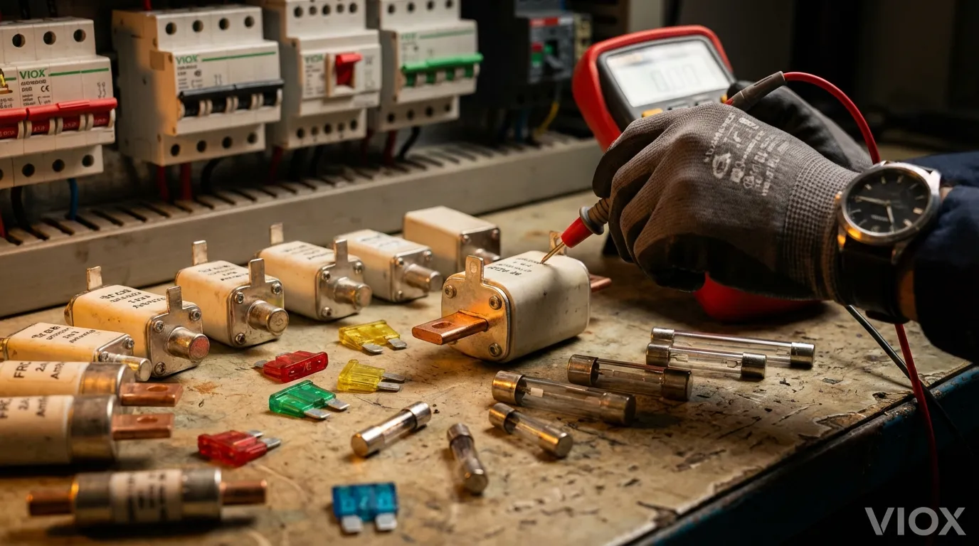 Berbagai jenis sekering listrik termasuk kartrid HRC dan sekering bilah untuk aplikasi perlindungan sirkuit industri