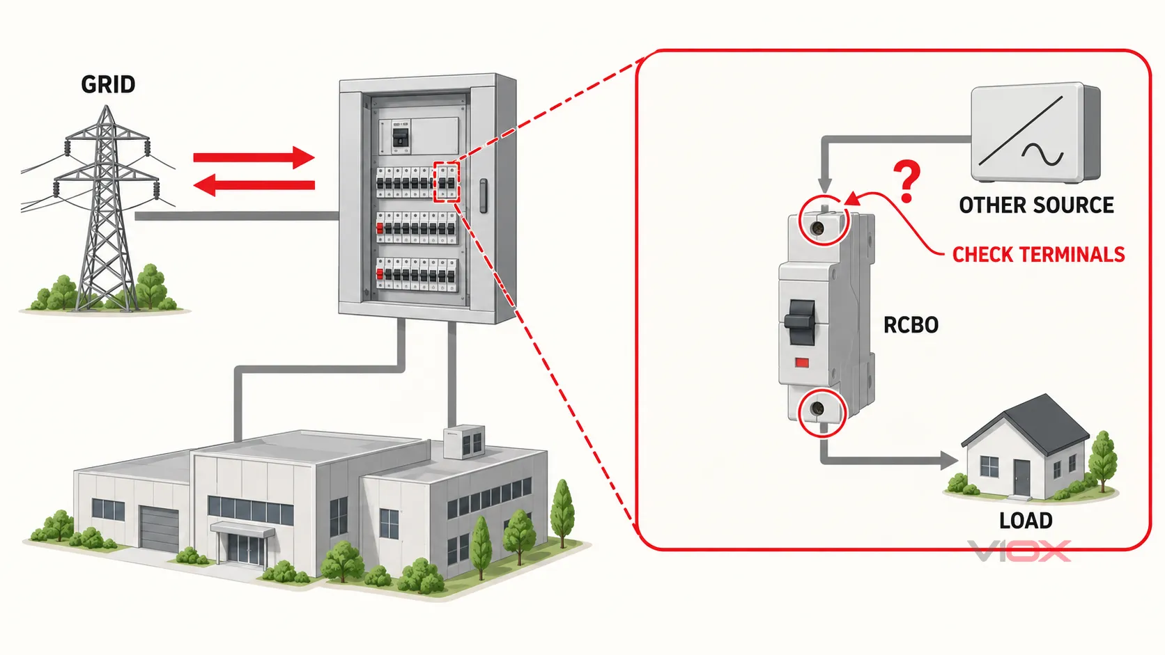 تمایز مفهومی بین جریان خالص توان و اتصال مجاز ترمینال منبع در RCBO