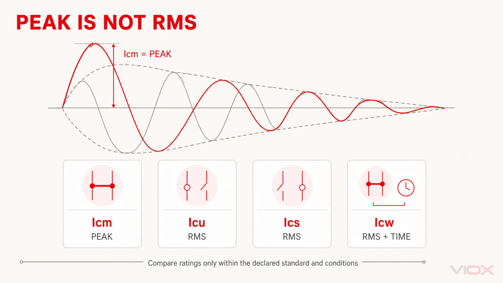 Icm peak making current compared with Icu, Ics, and Icw RMS circuit breaker ratings