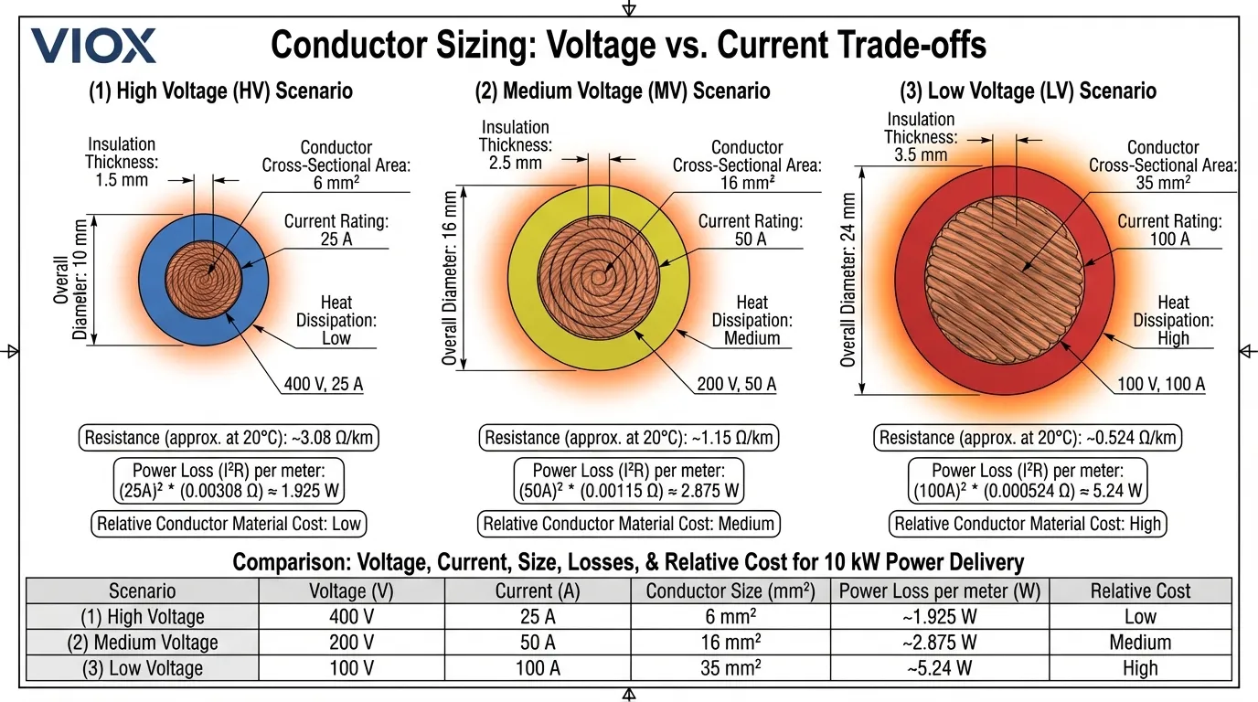 تحديد حجم الموصل: مخطط المقايضات بين الجهد والتيار