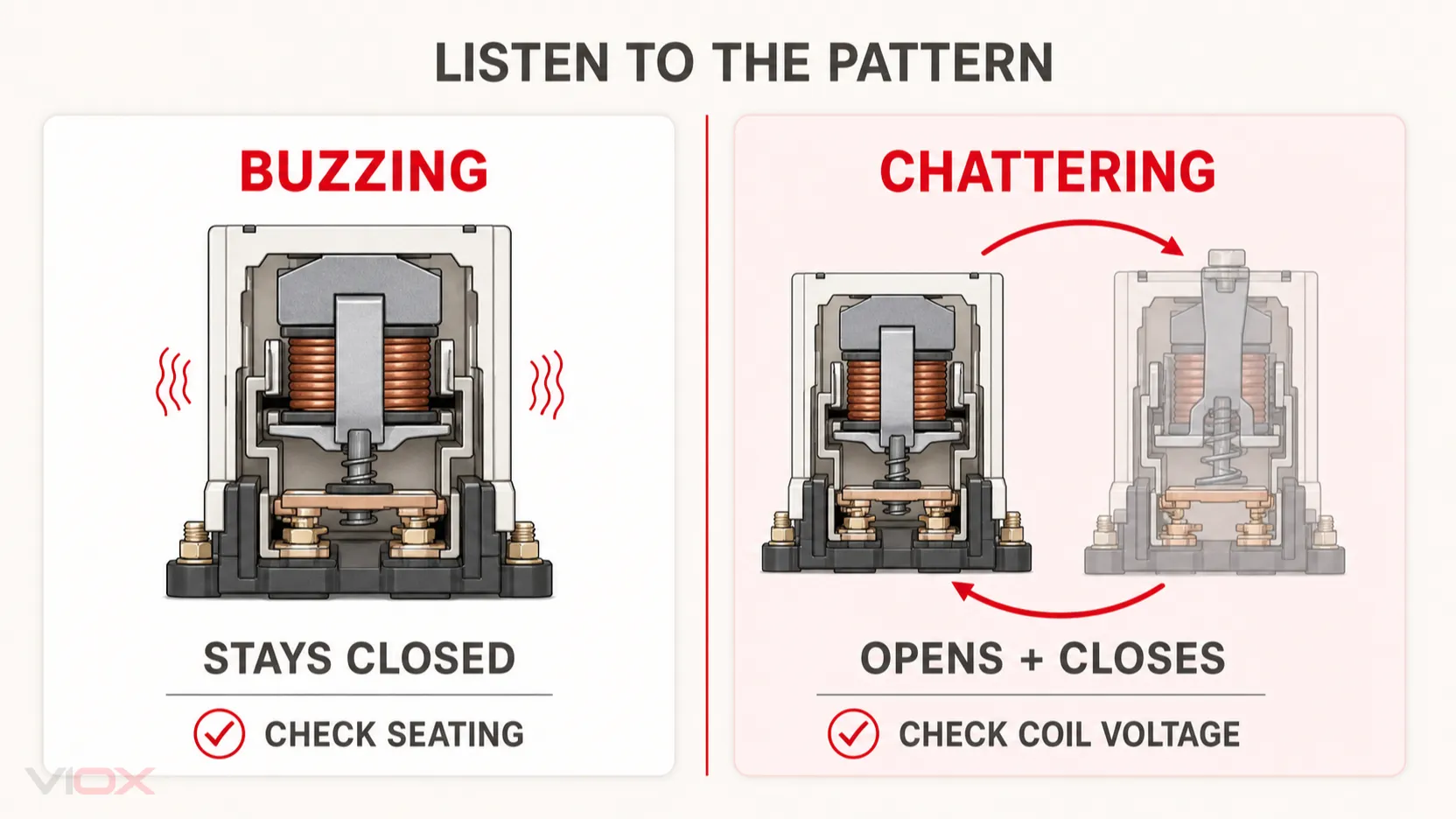 Buzzing versus chattering contactor symptoms