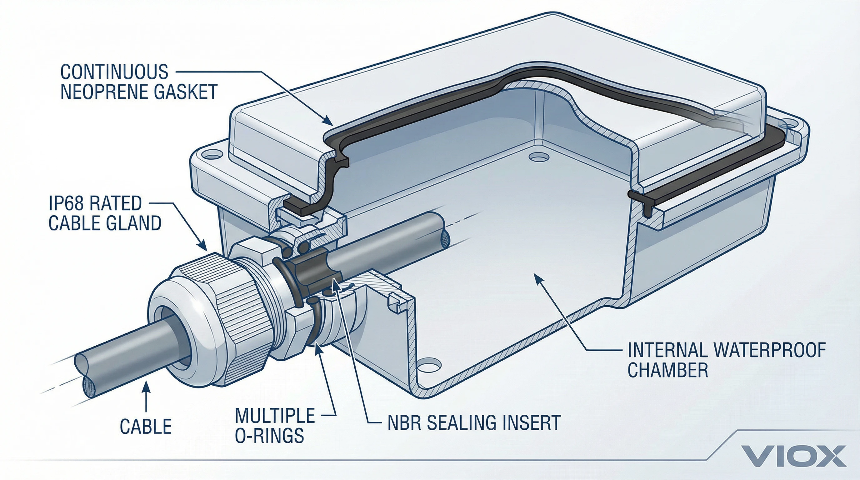 Cross-section diagram of IP68 junction box