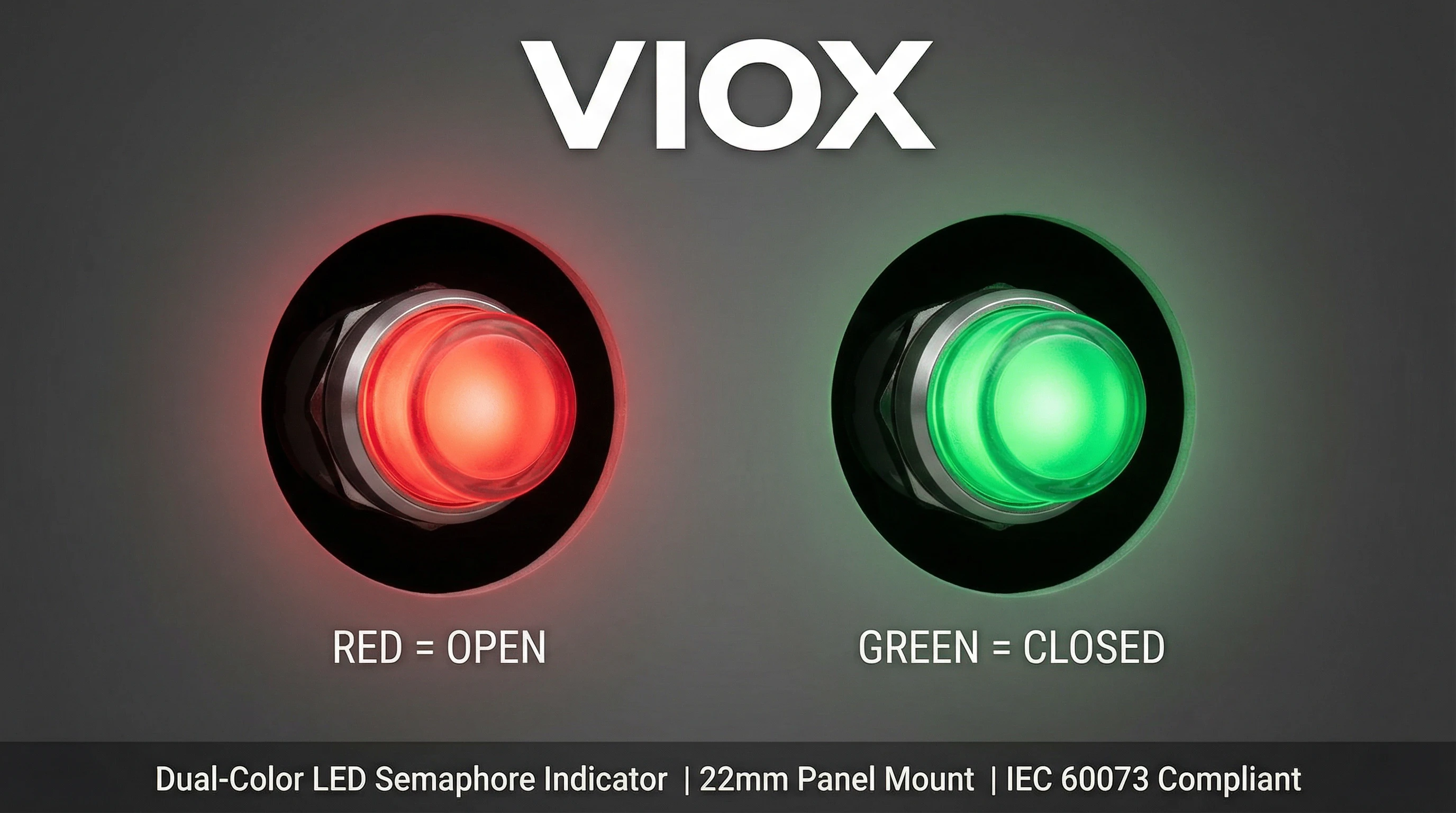 Ảnh sản phẩm chỉ báo semaphore LED hai màu hiển thị đèn LED màu đỏ sáng cho trạng thái MỞ và đèn LED màu xanh lục cho trạng thái ĐÓNG