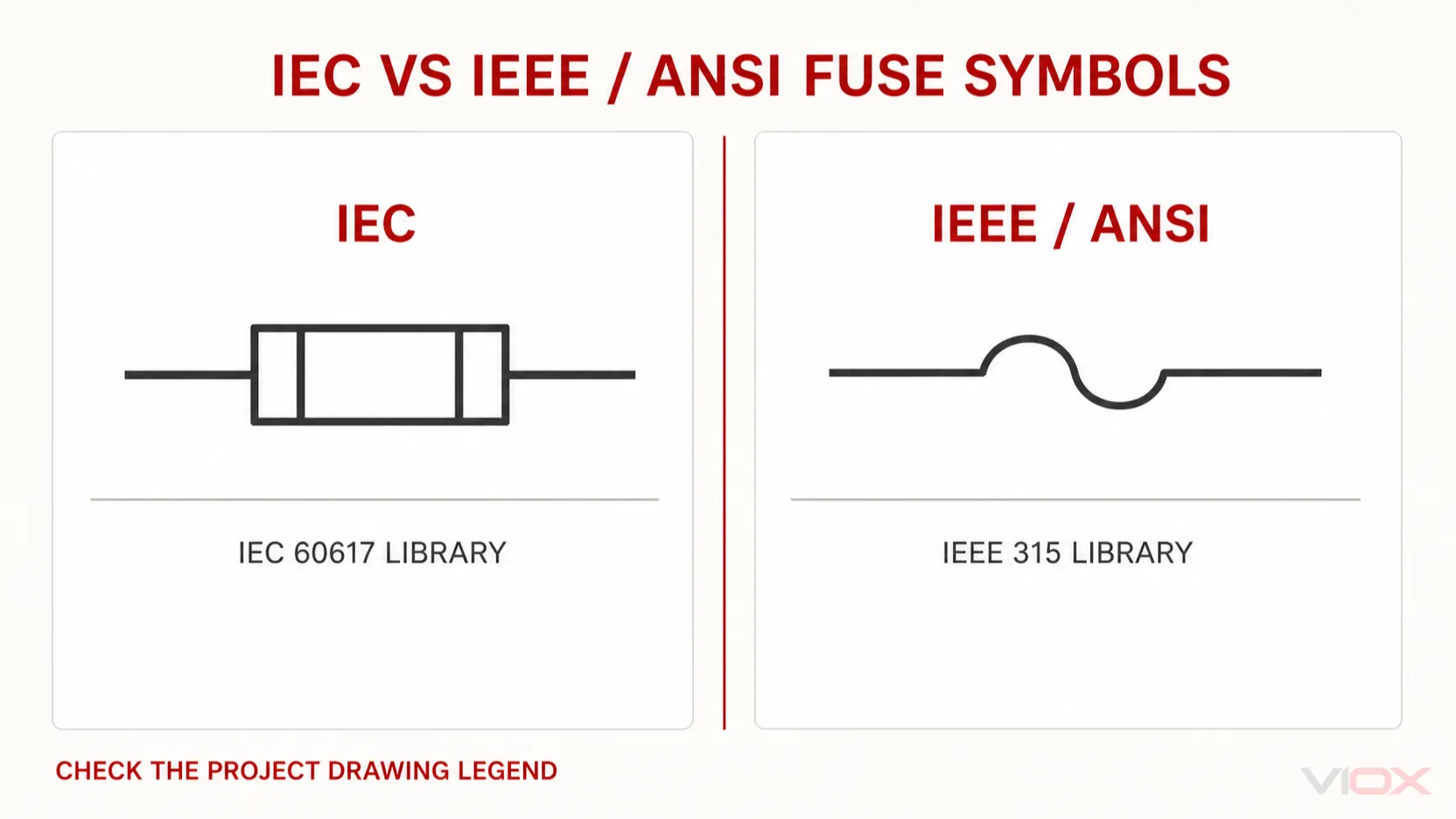 IEC fuse symbol compared with the IEEE ANSI fuse symbol