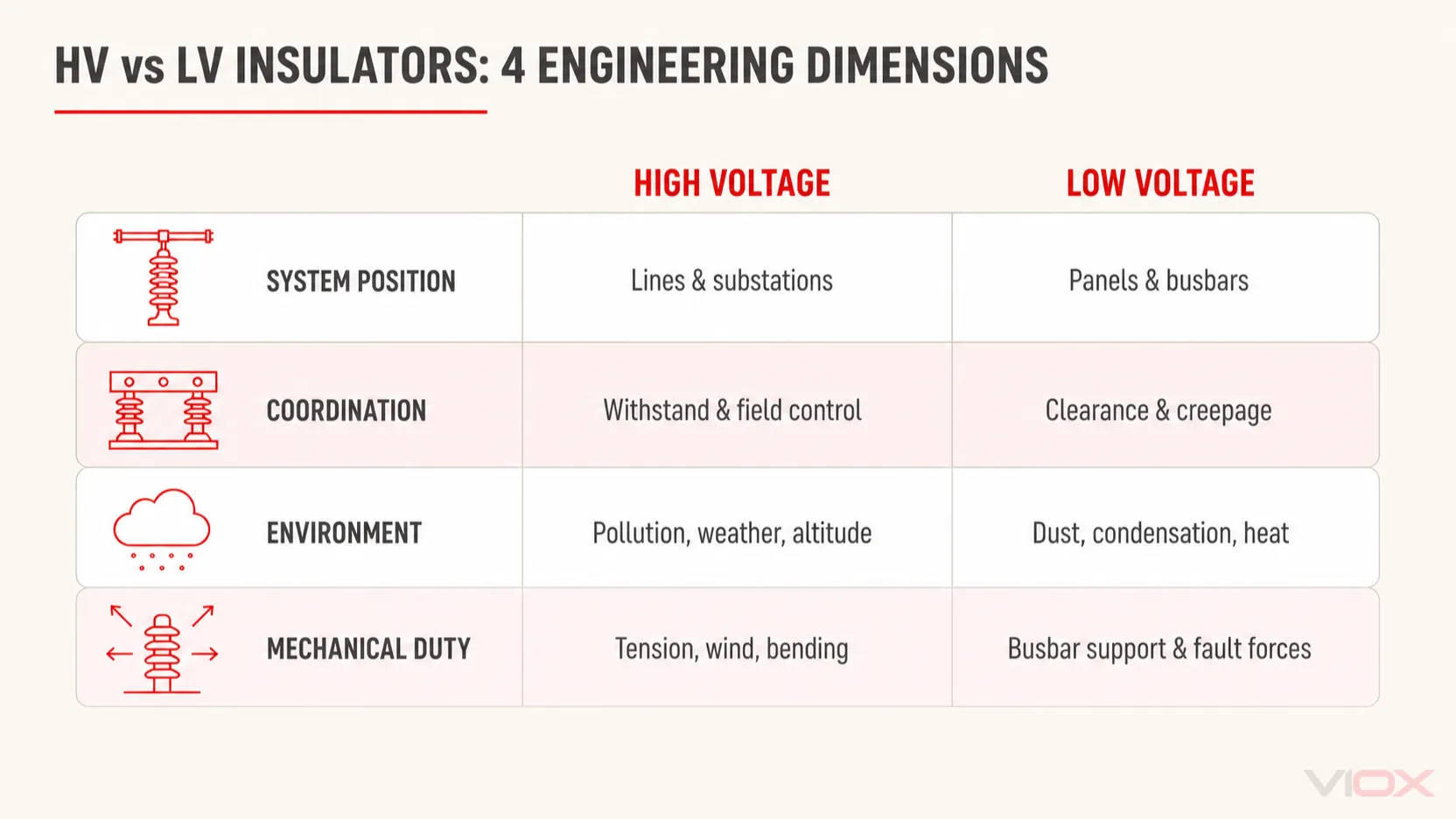 Four engineering dimensions that distinguish high-voltage and low-voltage insulator applications