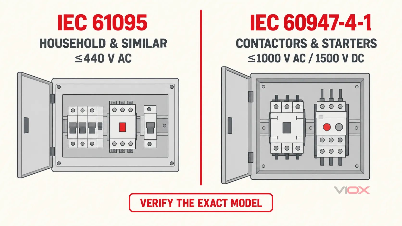 ကွန်တက်တာ ရွေးချယ်မှုအတွက် IEC 61095 နှင့် IEC 60947-4-1 ၏ တရားဝင်နယ်ပယ် နှိုင်းယှဉ်ချက်