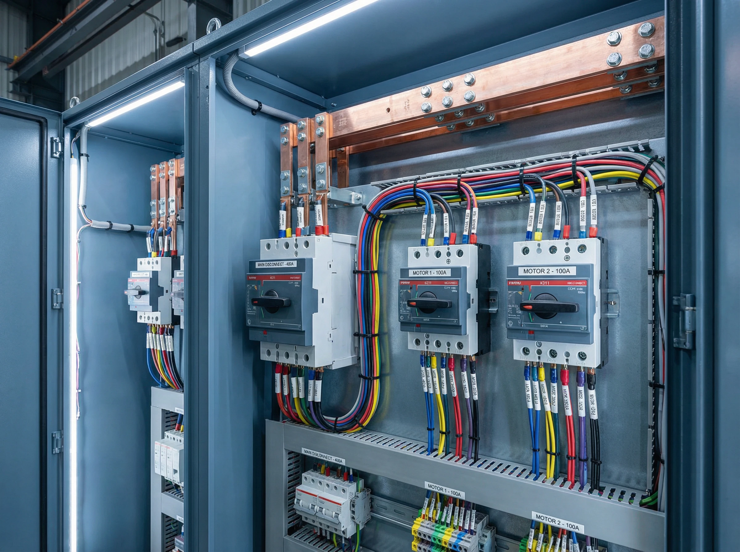 Industrielle Motorsteuerungsanlage mit mehreren Lasttrennschaltern