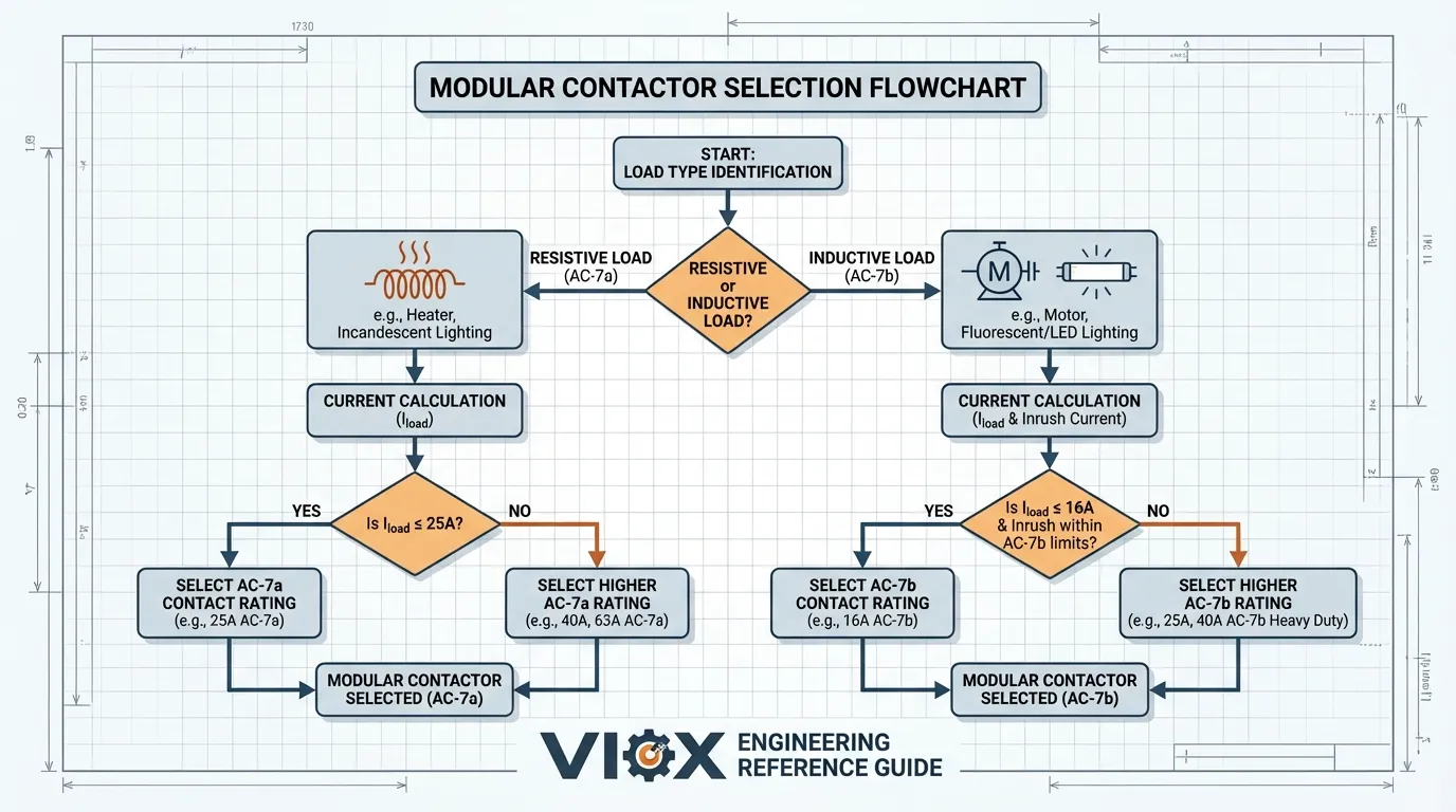 Modular contactor selection flowchart for AC-7a and AC-7b loads