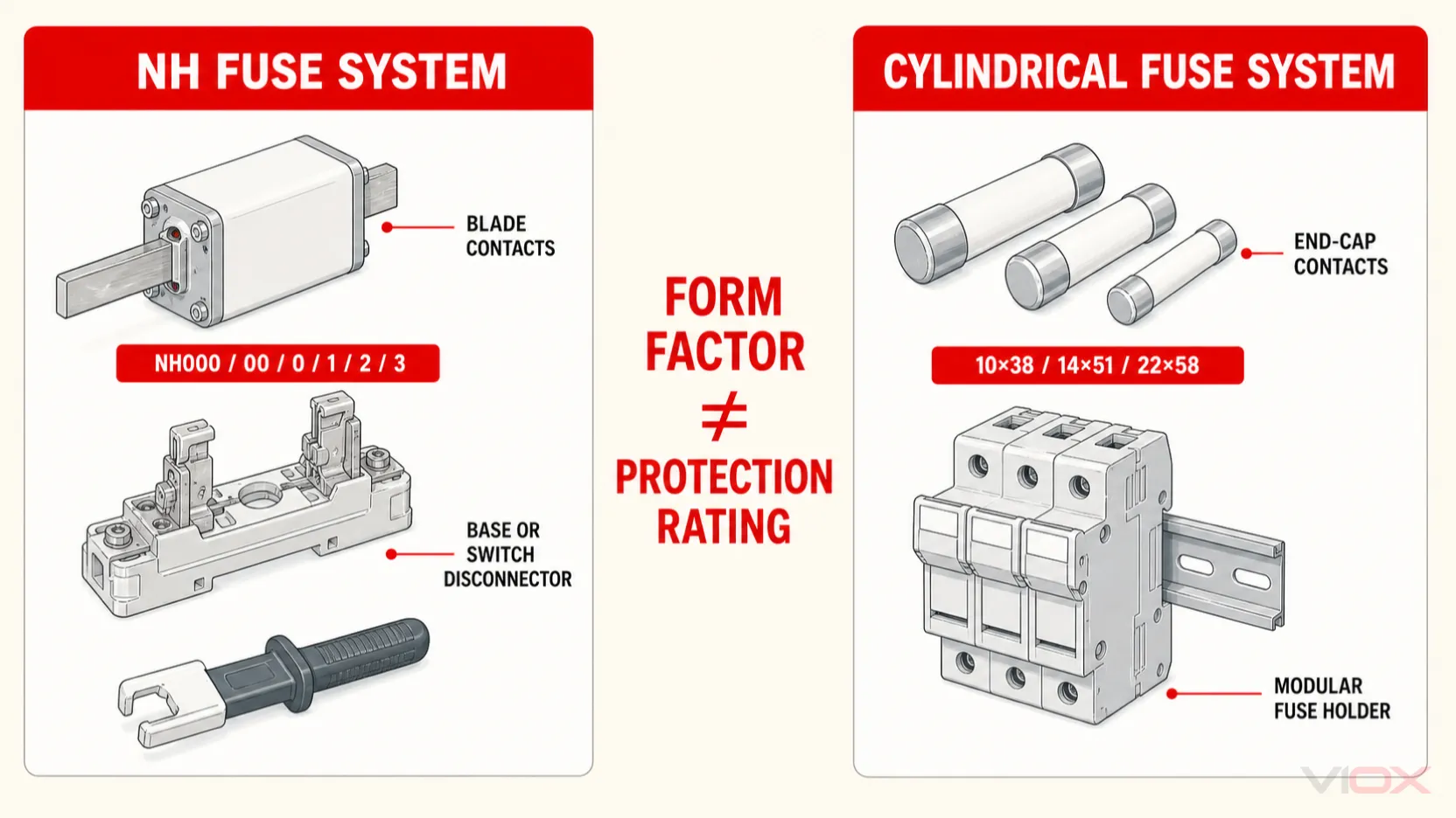 NH knife-blade and cylindrical fuse systems compared