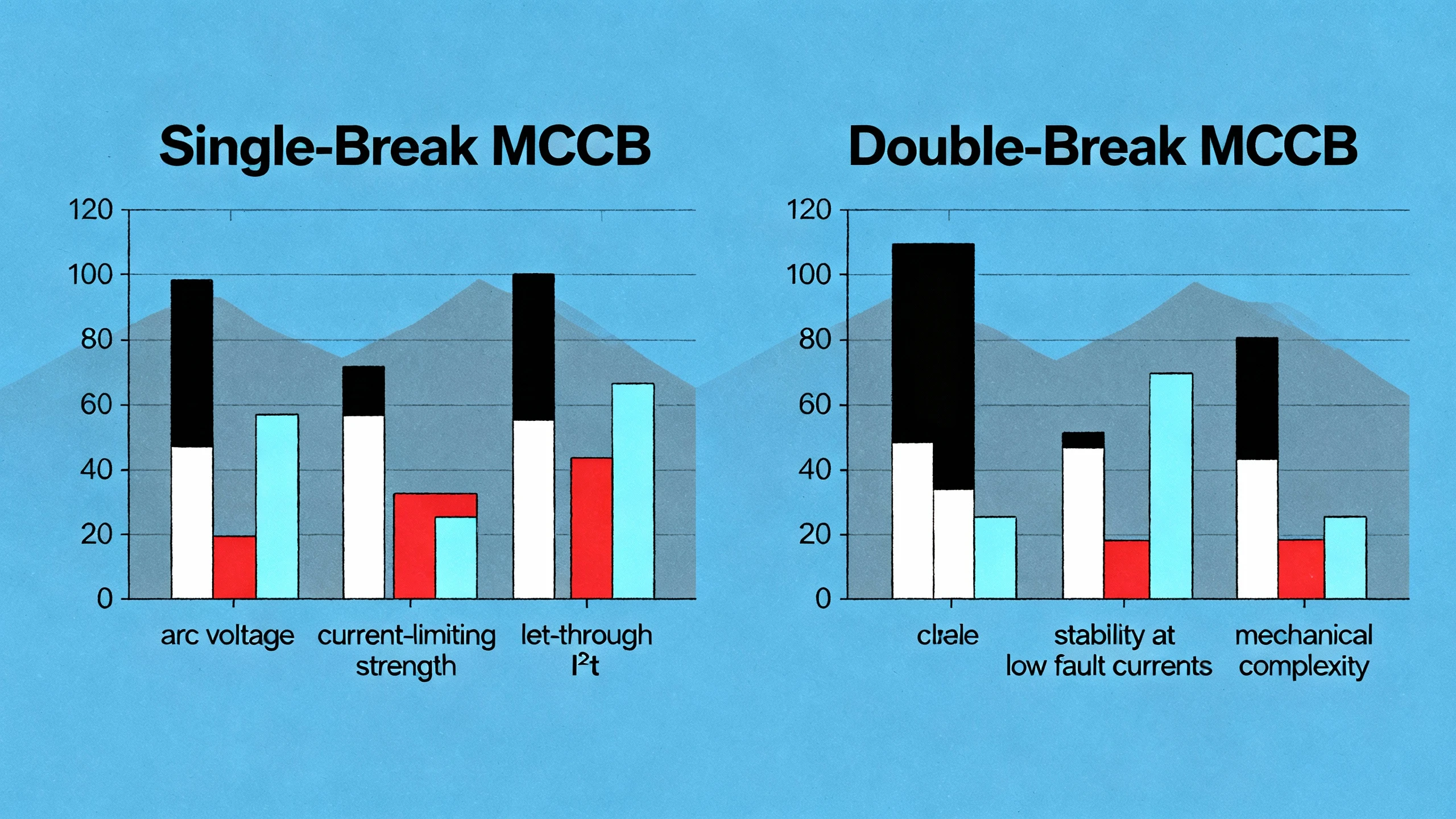 Performance comparison chart for single-break vs double-break MCCBs