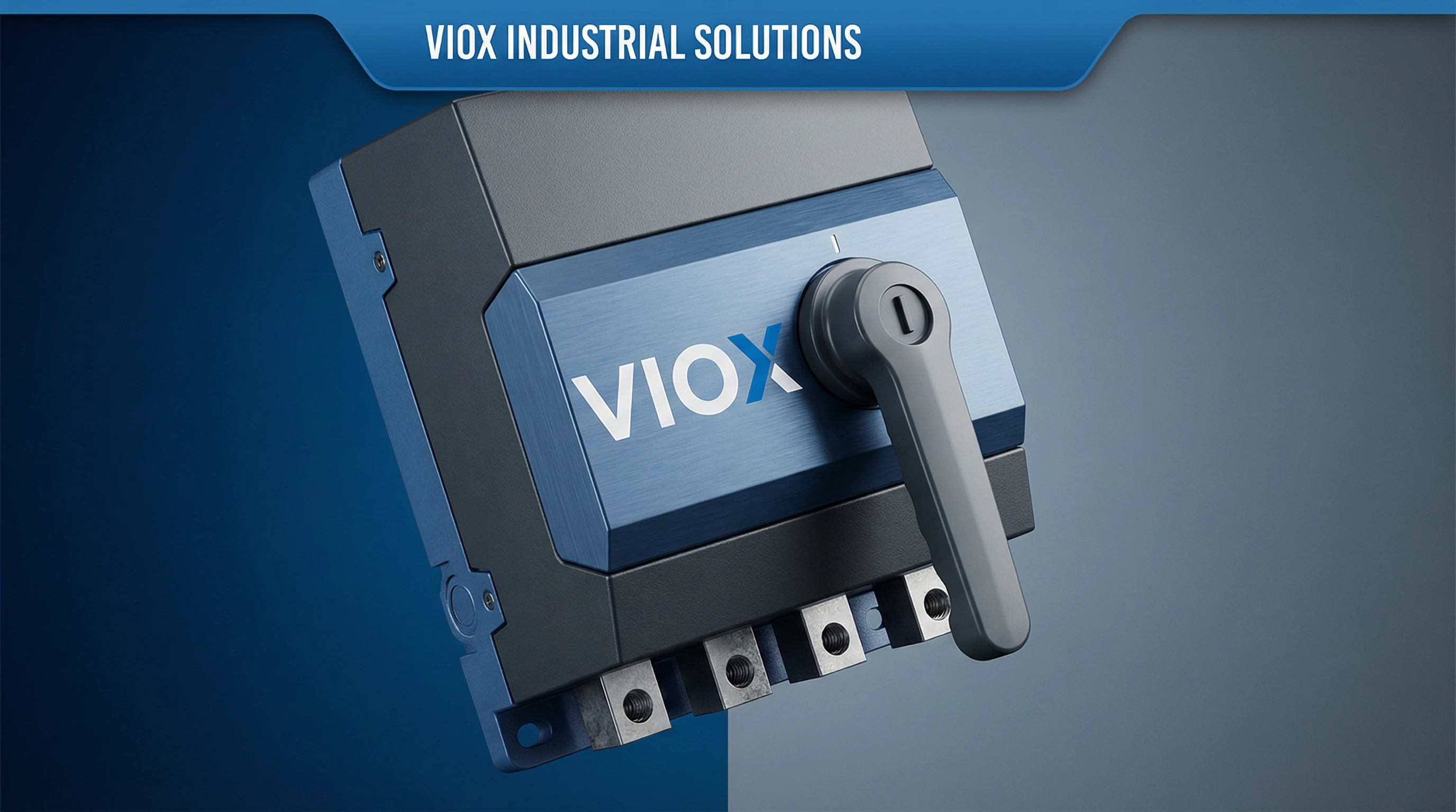 Professionelles Header-Bild, das einen modernen industriellen Lasttrennschalter mit VIOX-Branding zeigt