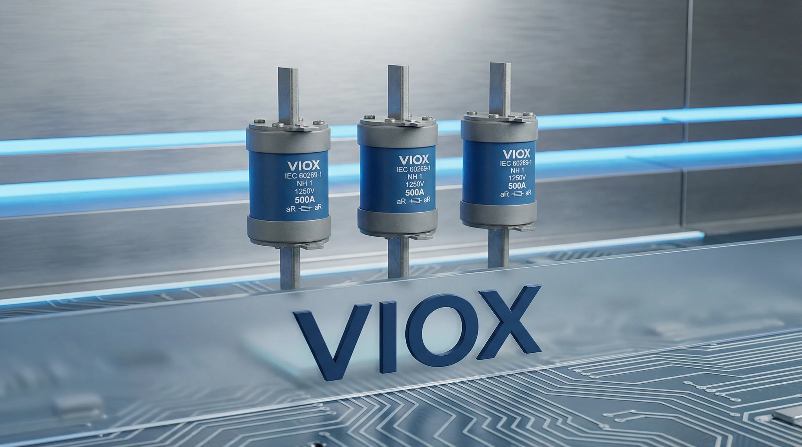 Immagine di intestazione professionale che mostra i fusibili industriali con marchio VIOX