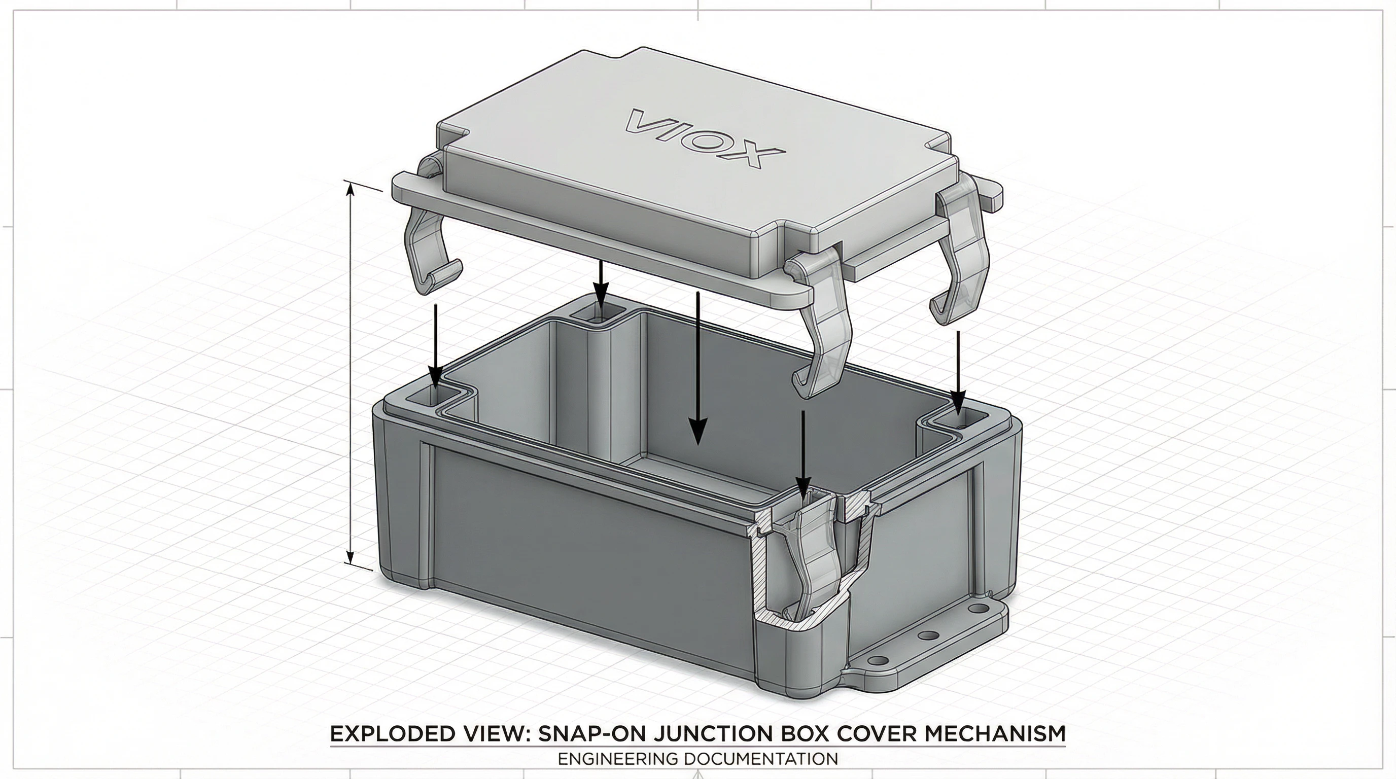 Snap-on cover mechanism exploded view