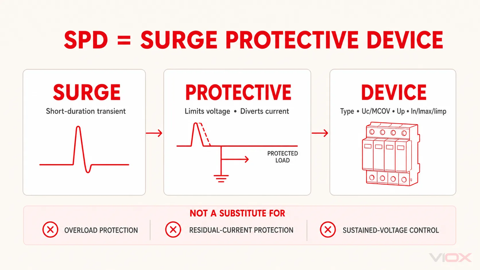 SPD acronym framework showing Surge Protective Device meaning and protection boundaries