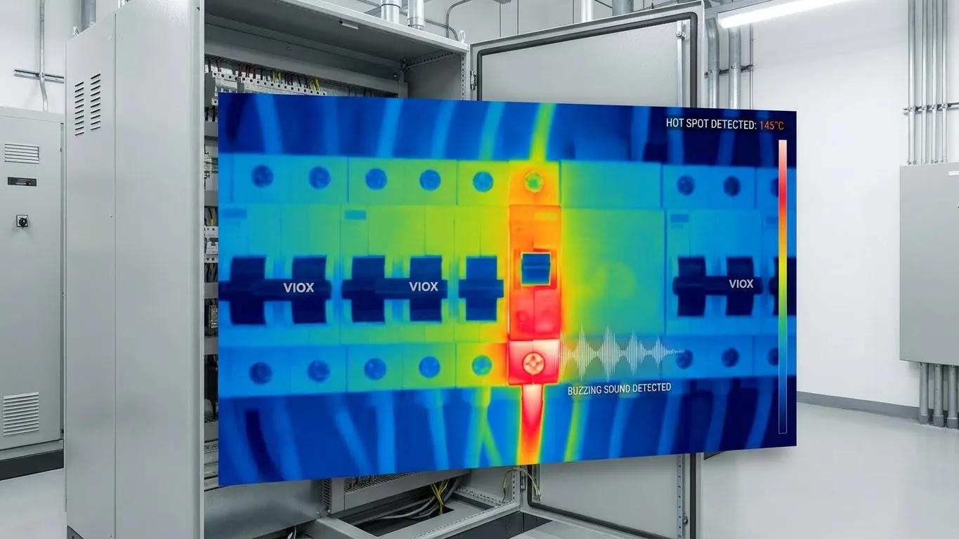 Thermal imaging showing a hot spot at a circuit breaker terminal connection