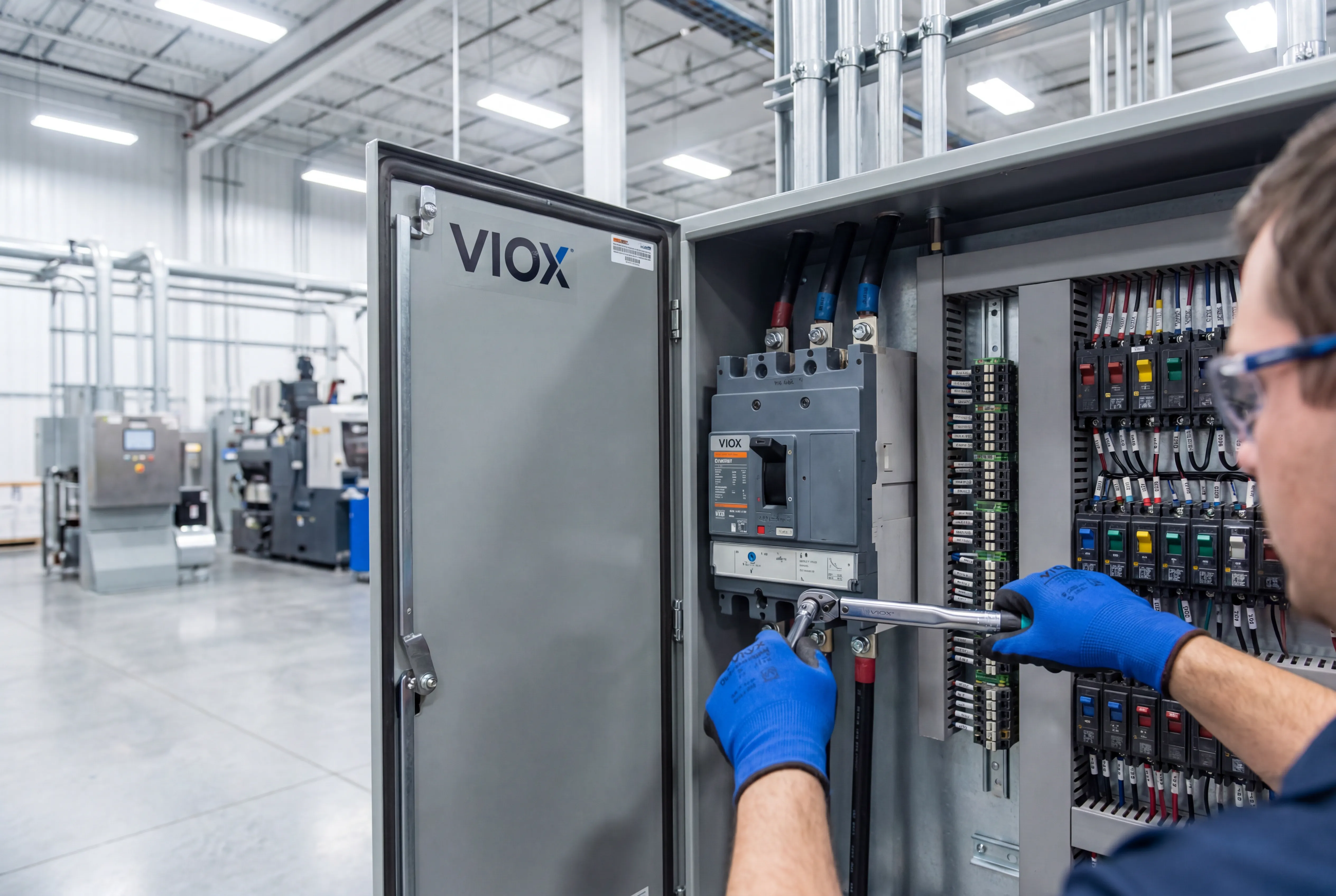 Průmyslová instalace jističe VIOX 50 ampér v zařízení