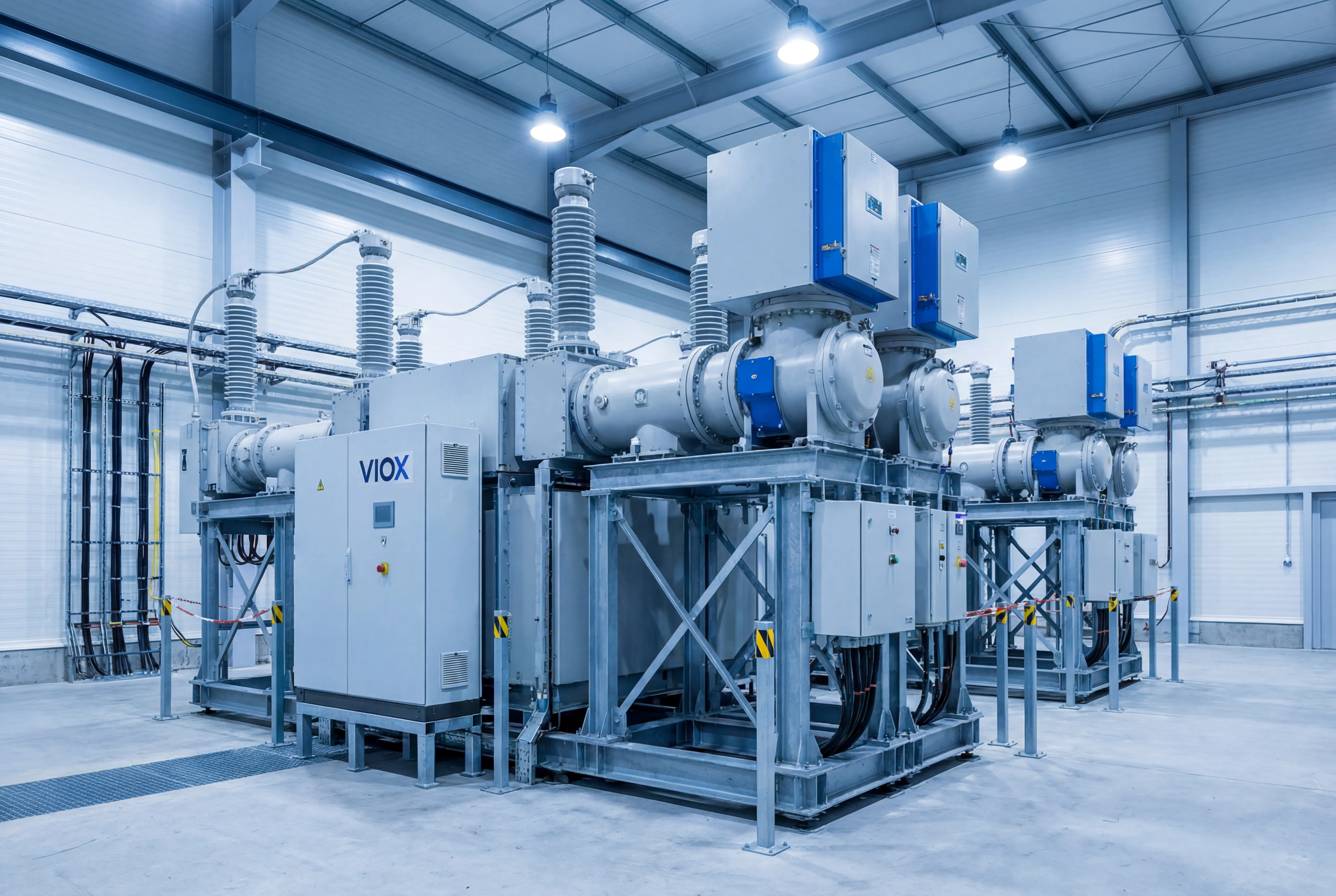 Instalación de interruptores automáticos industriales VIOX en subestación eléctrica