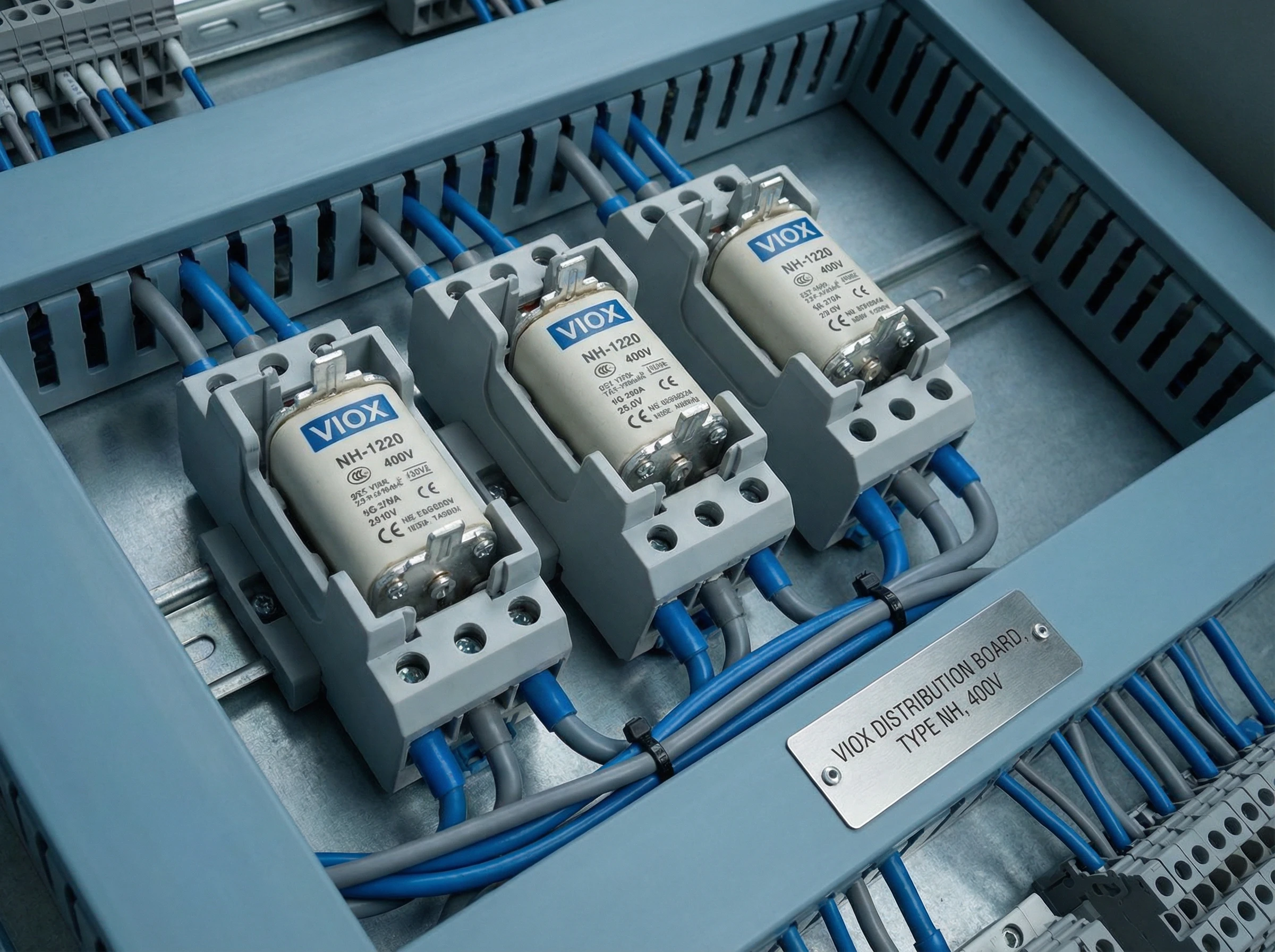 Fusibili VIOX gG installati nel pannello di distribuzione industriale
