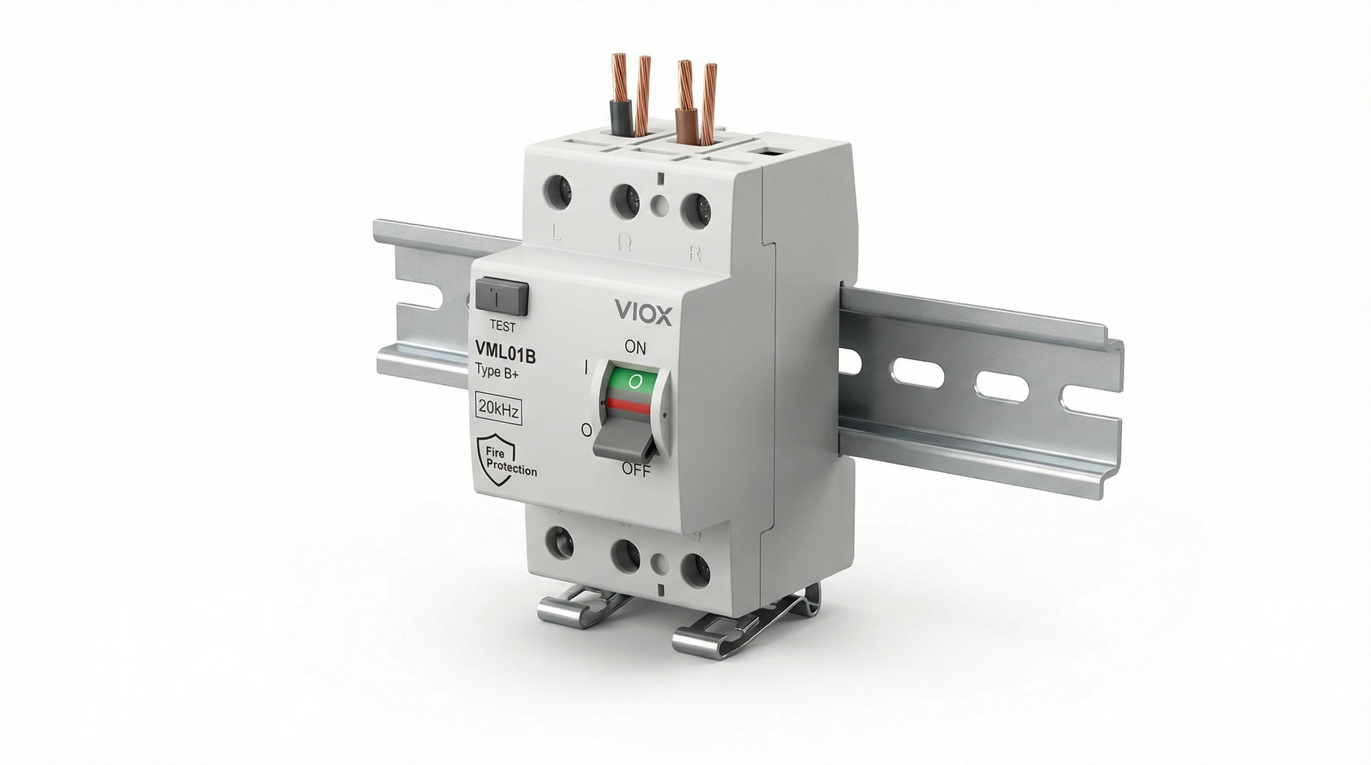 DINレールに取り付けられたVIOX VML01B B+型RCCB