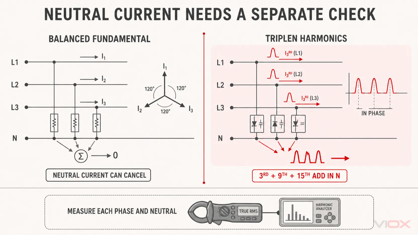 Triplen harmonics adding in the neutral of a three-phase four-wire system
