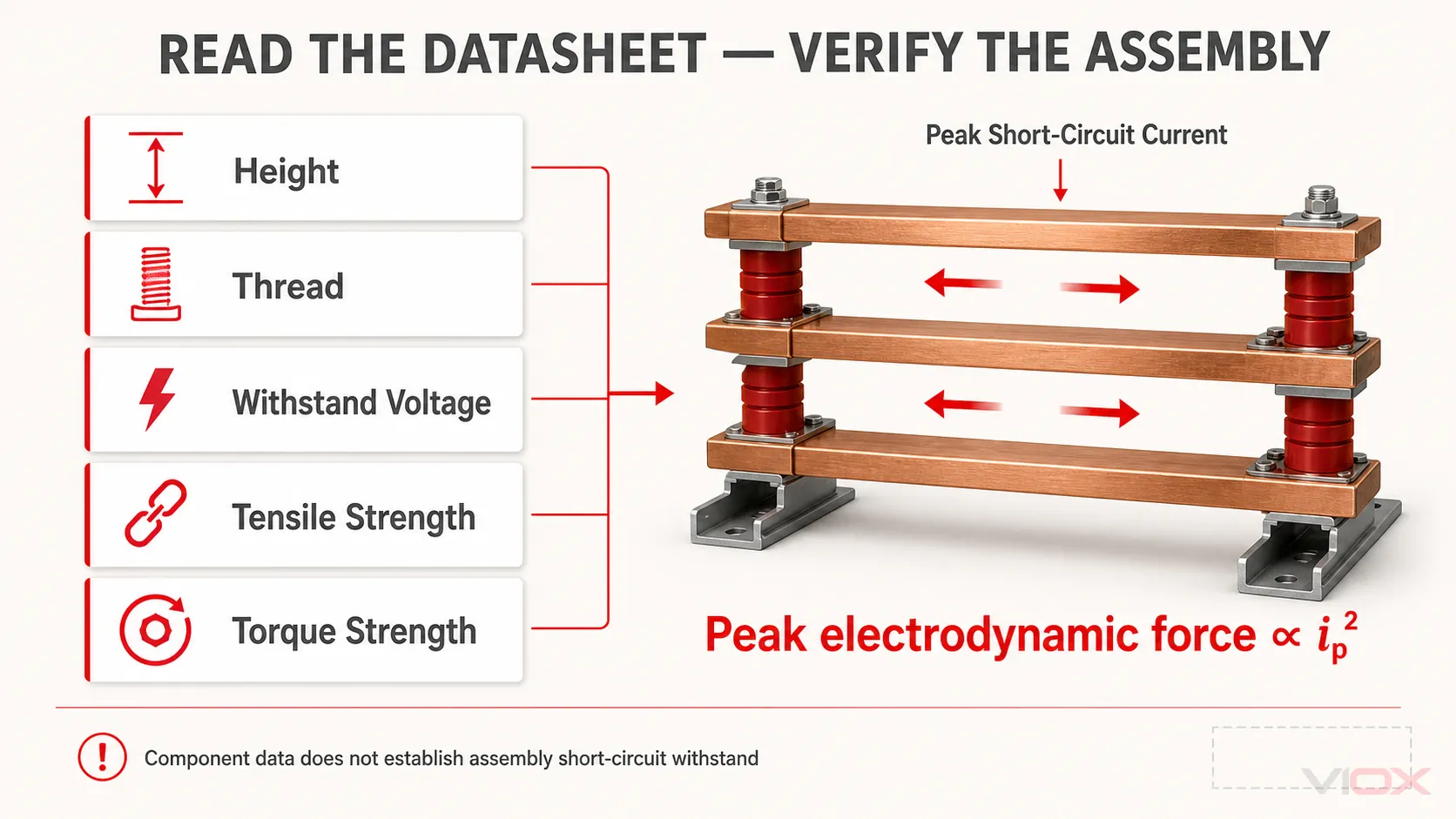 Busbar insulator datasheet checklist and peak short-circuit electrodynamic force relationship
