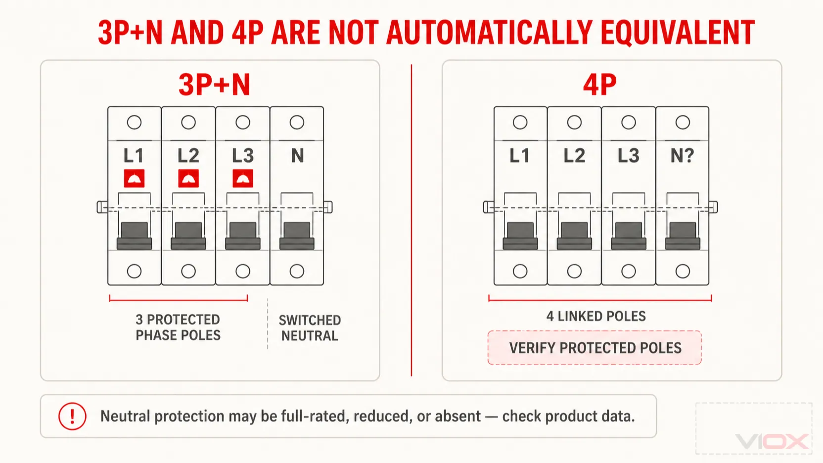 3P+N and 4P MCB pole configurations and neutral protection differences