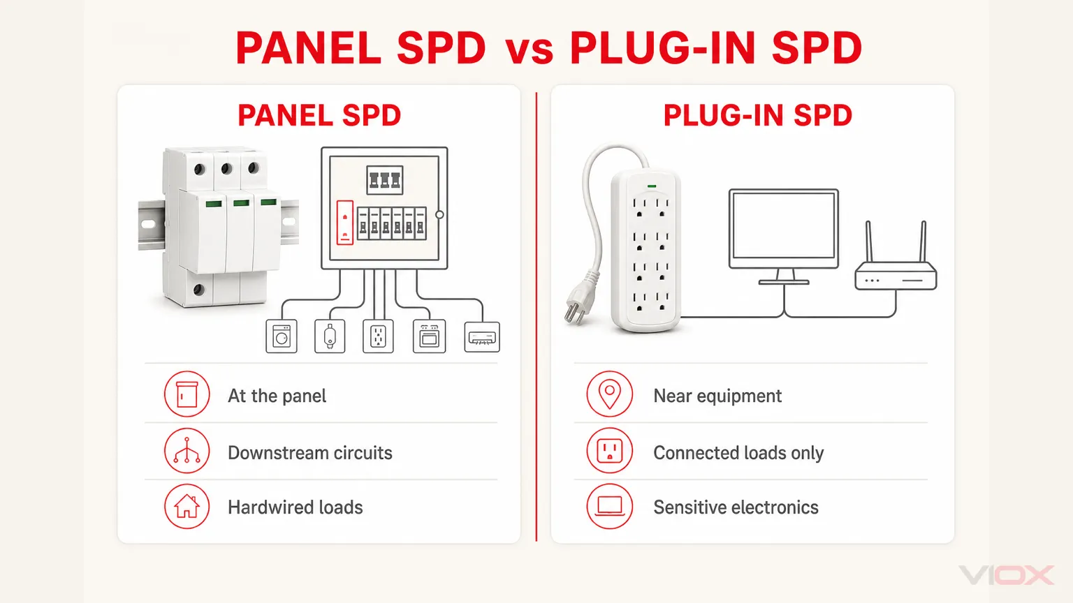Panel SPD and plug-in SPD comparison by location, protection scope and best use